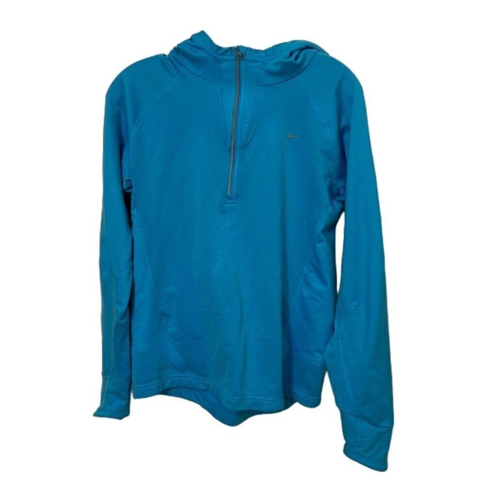 Nike Blue Dri-Fit Pullover 1/4 Zip Hooded Jacket Top Womens Size Medium Athletic